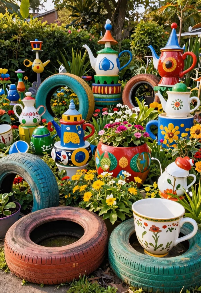 14 Easy Front Yard Makeover Ideas for Instant Curb Appeal 23 14 Easy Front Yard Makeover Ideas for Instant Curb Appeal - 3. Recycled Garden Art 1