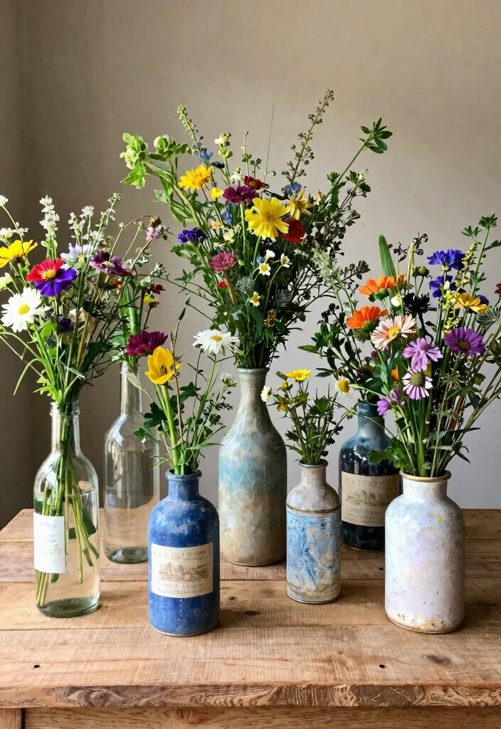 14 Floral Centerpiece Ideas for Fresh Inviting Table Settings 34 14 Floral Centerpiece Ideas for Fresh Inviting Table Settings - 4. Eco-Friendly Recycled Vases 1