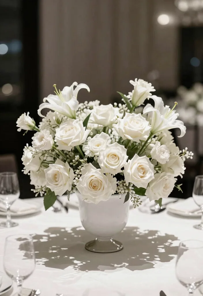 14 Floral Centerpiece Ideas for Fresh Inviting Table Settings 78 14 Floral Centerpiece Ideas for Fresh Inviting Table Settings - 8. Monochrome Floral Arrangements 1