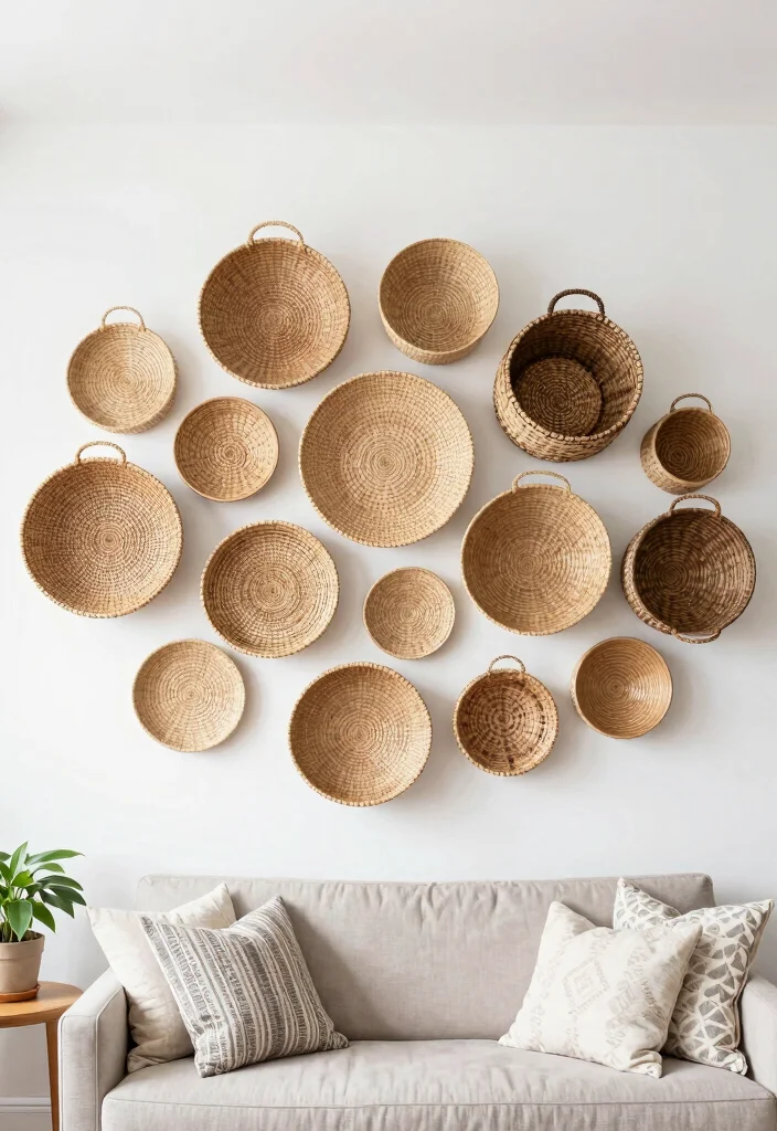 14 Large Wall Decorating Ideas to Fill Big Empty Spaces - 4. Woven Wall Baskets 1