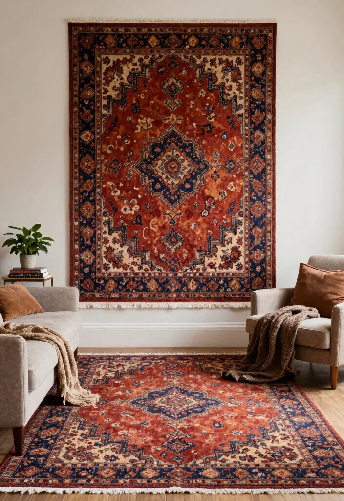14 Large Wall Decorating Ideas to Fill Big Empty Spaces - 5. Large-Scale Vintage Rugs 1