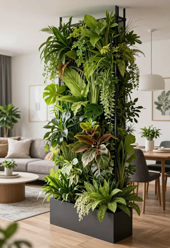 14 Living Dining Room Divider Ideas for Better Space Definition - 13. Vertical Garden Planters 1