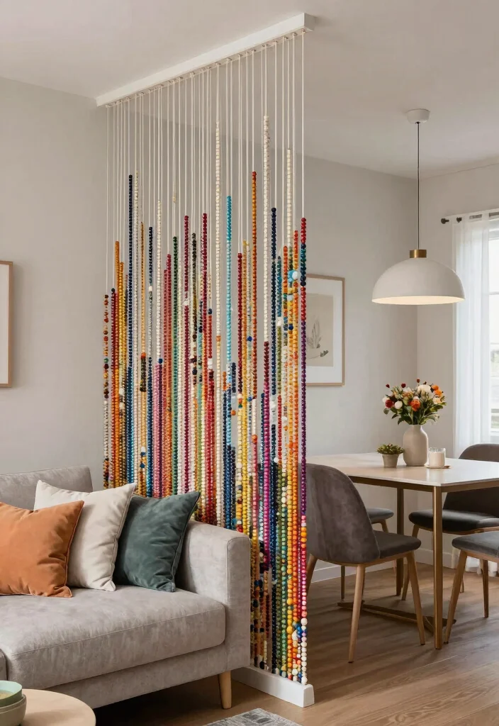 14 Living Dining Room Divider Ideas for Better Space Definition - 14. Hanging Room Dividers 1