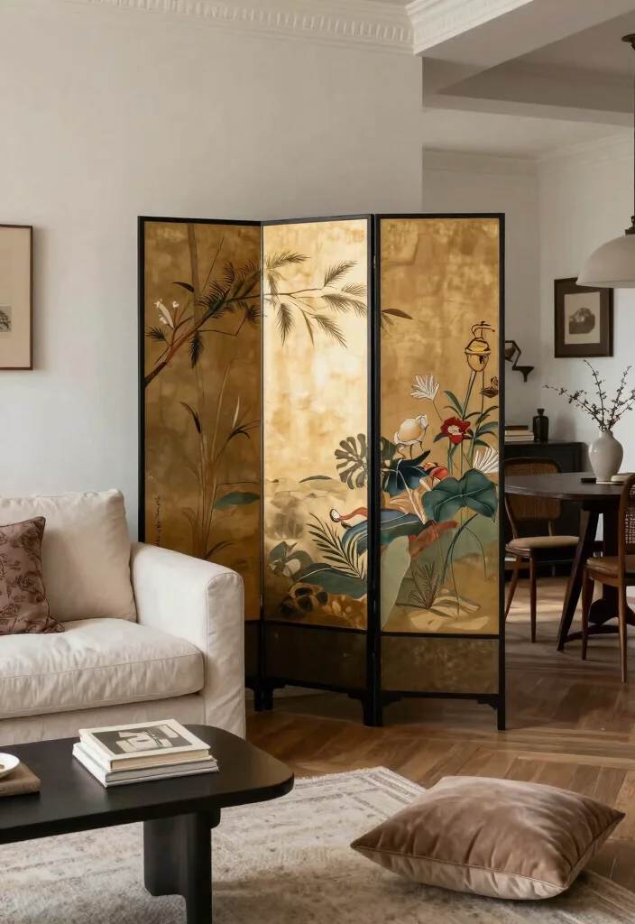 14 Living Dining Room Divider Ideas for Better Space Definition - 4. Decorative Folding Screens 1