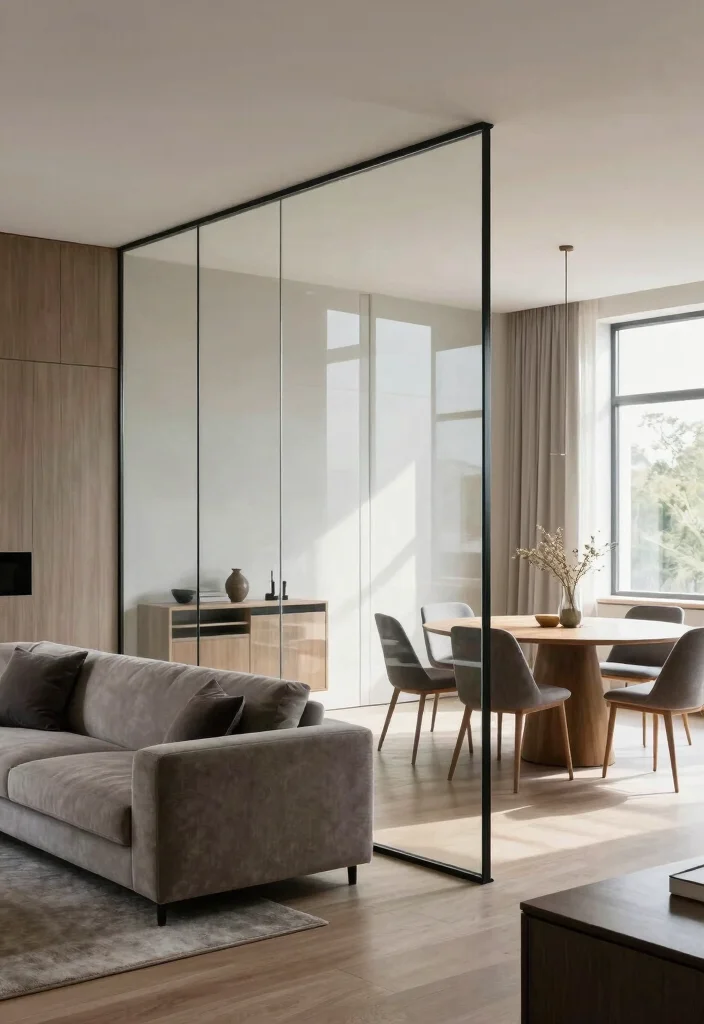 14 Living Dining Room Divider Ideas for Better Space Definition - 5. Glass Dividers 1