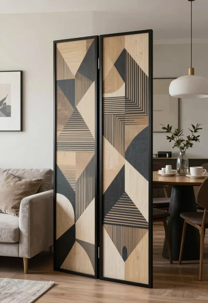 14 Living Dining Room Divider Ideas for Better Space Definition - 7. Artistic Panel Dividers 1
