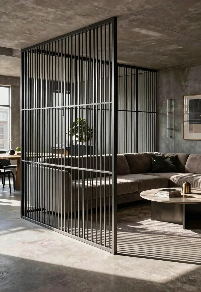 14 Living Dining Room Divider Ideas for Better Space Definition - 8. Metal Grille Dividers 1
