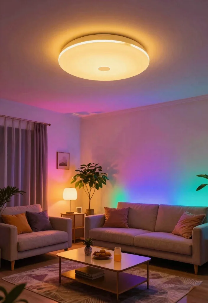14 Living Room Ceiling Light Ideas for Better Mood and Function - 10. Color-Changing Lights for Dynamic Ambiance 1