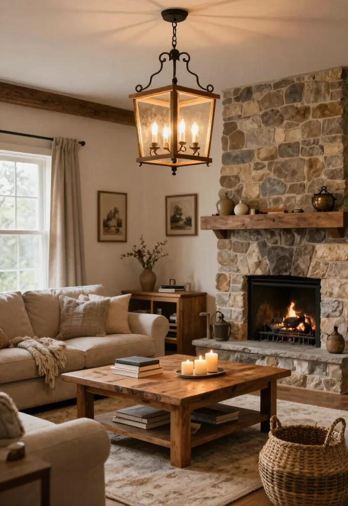 14 Living Room Ceiling Light Ideas for Better Mood and Function - 12. Rustic Farmhouse Lights for Cozy Charm 1