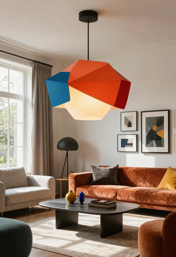 14 Living Room Ceiling Light Ideas for Better Mood and Function - 13. Statement Lights for Unique Style 1