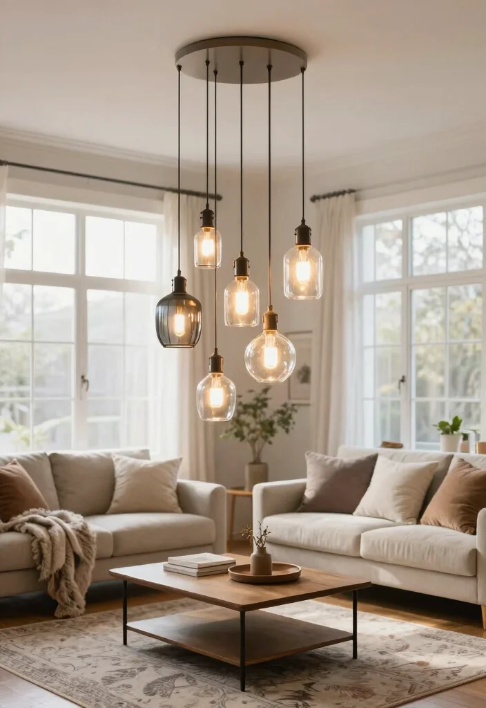 14 Living Room Ceiling Light Ideas for Better Mood and Function - 3. Pendant Lights for Stylish Versatility 1