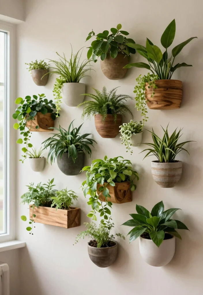 14 Living Room Wall Art Ideas to Transform Blank Spaces - 10. Wall Planters 1
