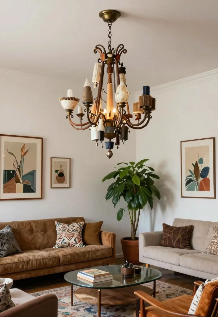 14 Luxury Chandelier Ideas to Elevate Your Living Room Ambiance - 14. Upcycled Chandelier 1