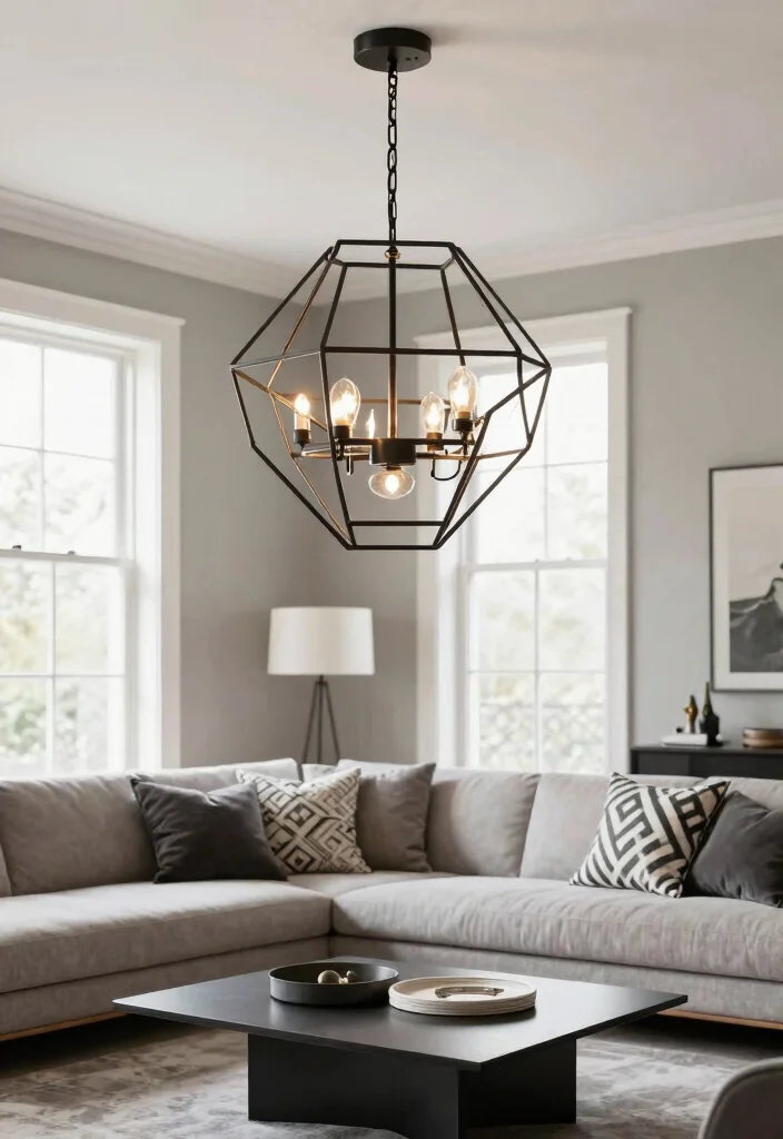 14 Luxury Chandelier Ideas to Elevate Your Living Room Ambiance - 4. Geometric Metal Chandelier 1