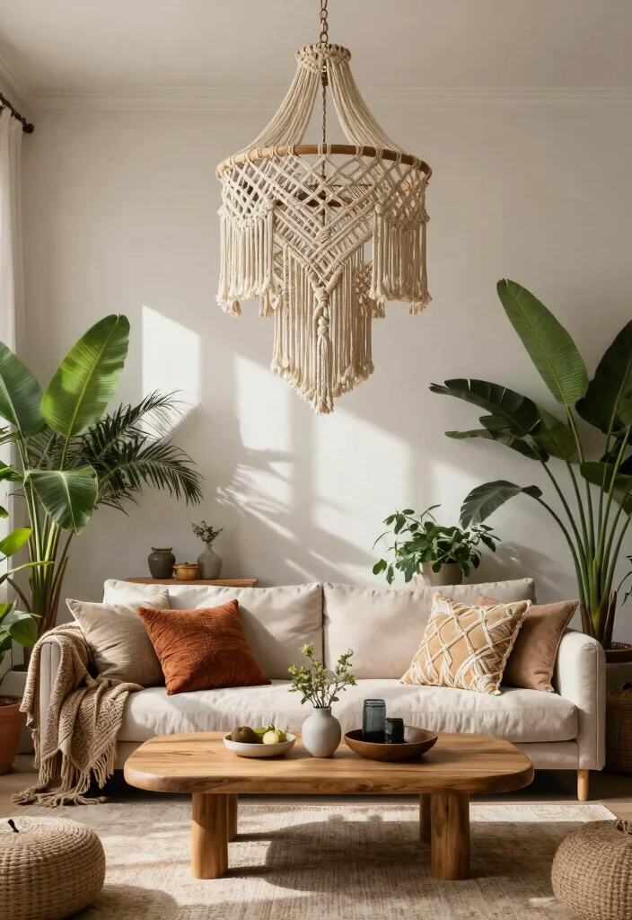 14 Luxury Chandelier Ideas to Elevate Your Living Room Ambiance - 5. Bohemian Macrame Chandelier 1