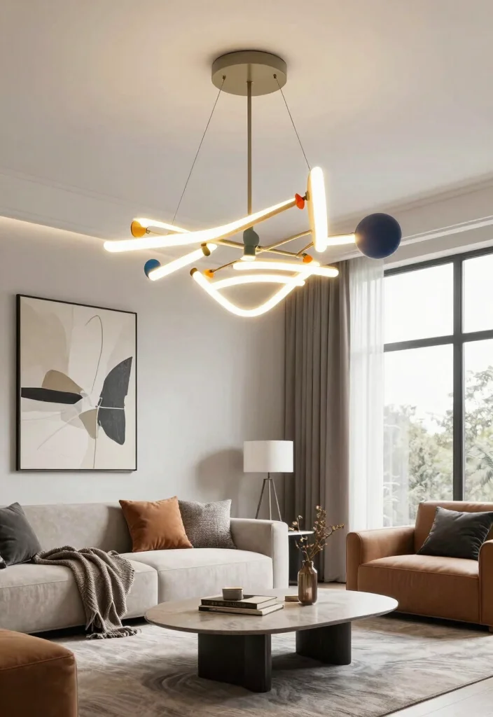 14 Luxury Chandelier Ideas to Elevate Your Living Room Ambiance - 6. Artistic LED Chandelier 1