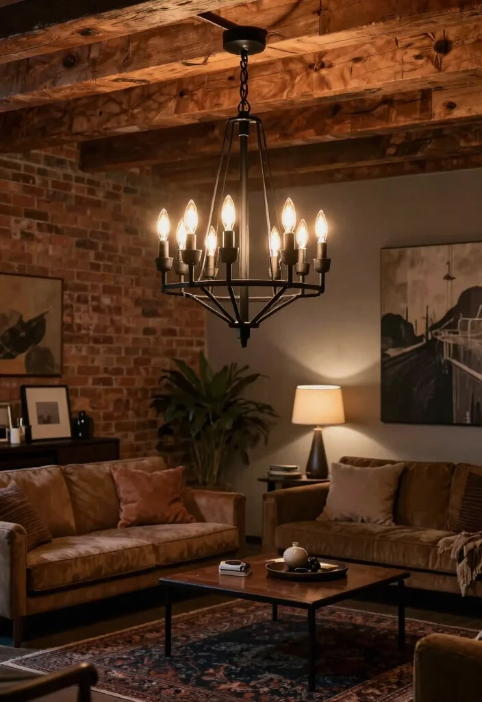 14 Luxury Chandelier Ideas to Elevate Your Living Room Ambiance - 8. Industrial Style Black Metal Chandelier 1