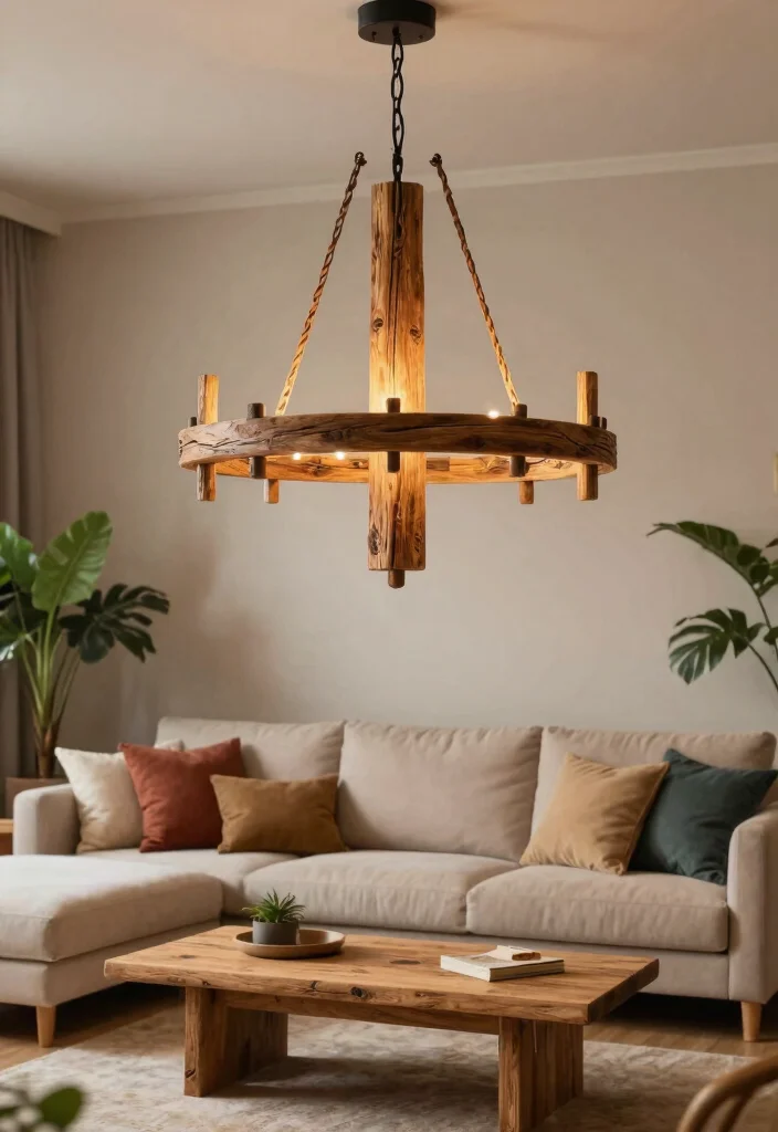 14 Modern Chandelier Ideas to Brighten Your Living Room Style - 1. Reclaimed Wood Charm 1