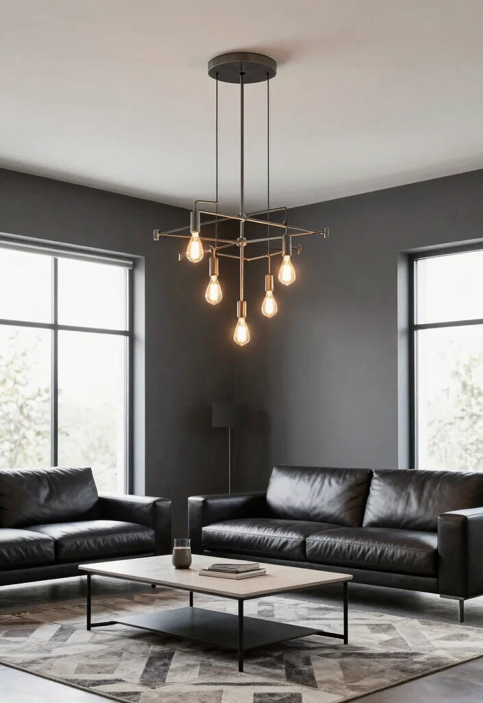 14 Modern Chandelier Ideas to Brighten Your Living Room Style - 2. Sleek Industrial Style 1