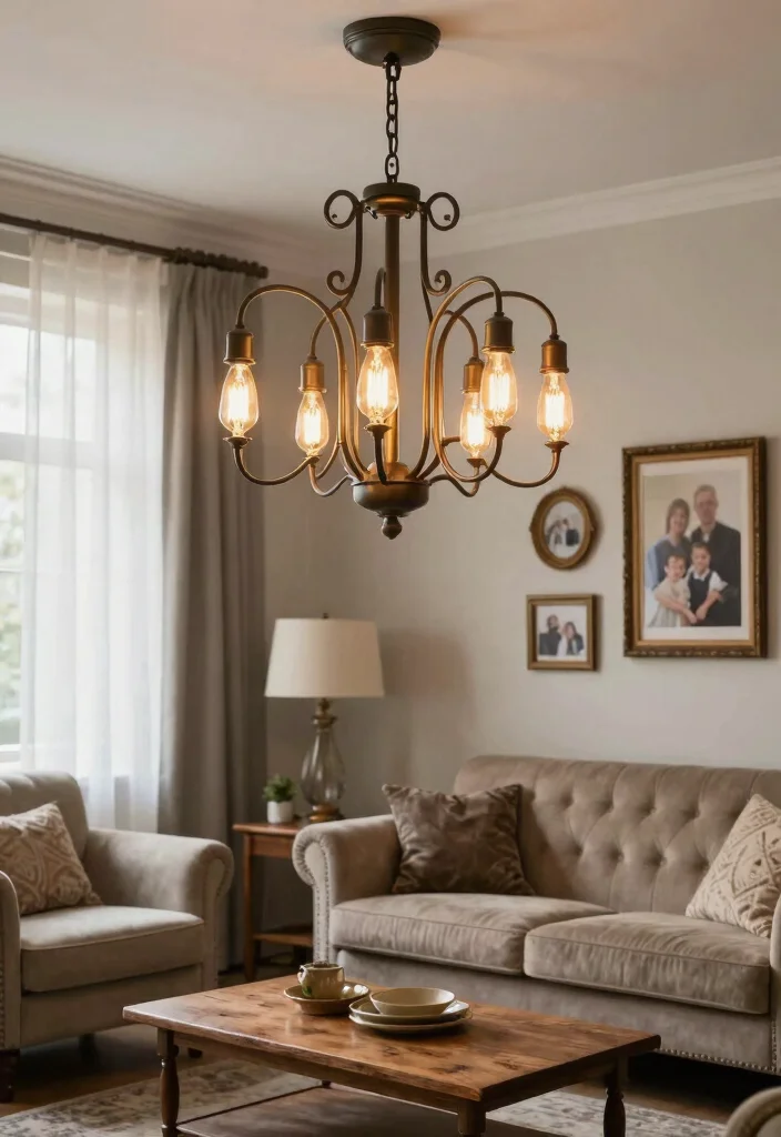 14 Modern Chandelier Ideas to Brighten Your Living Room Style - 7. Vintage-Inspired Charm 1