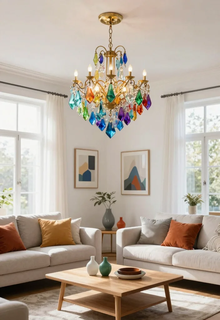 14 Modern Chandelier Ideas to Brighten Your Living Room Style - 9. Colorful Statement Pieces 1