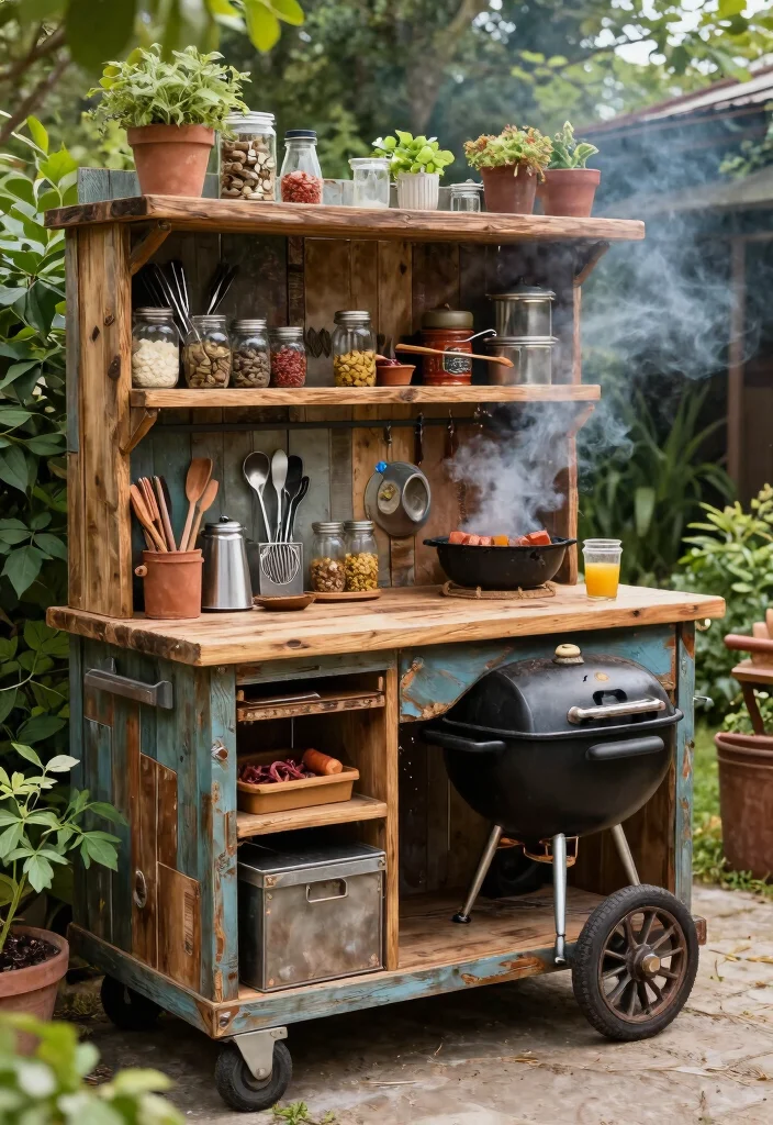 14 Outdoor Ideas Backyard for Stylish Functional Spaces - 14. Outdoor Grilling Station with Recycled Materials 1