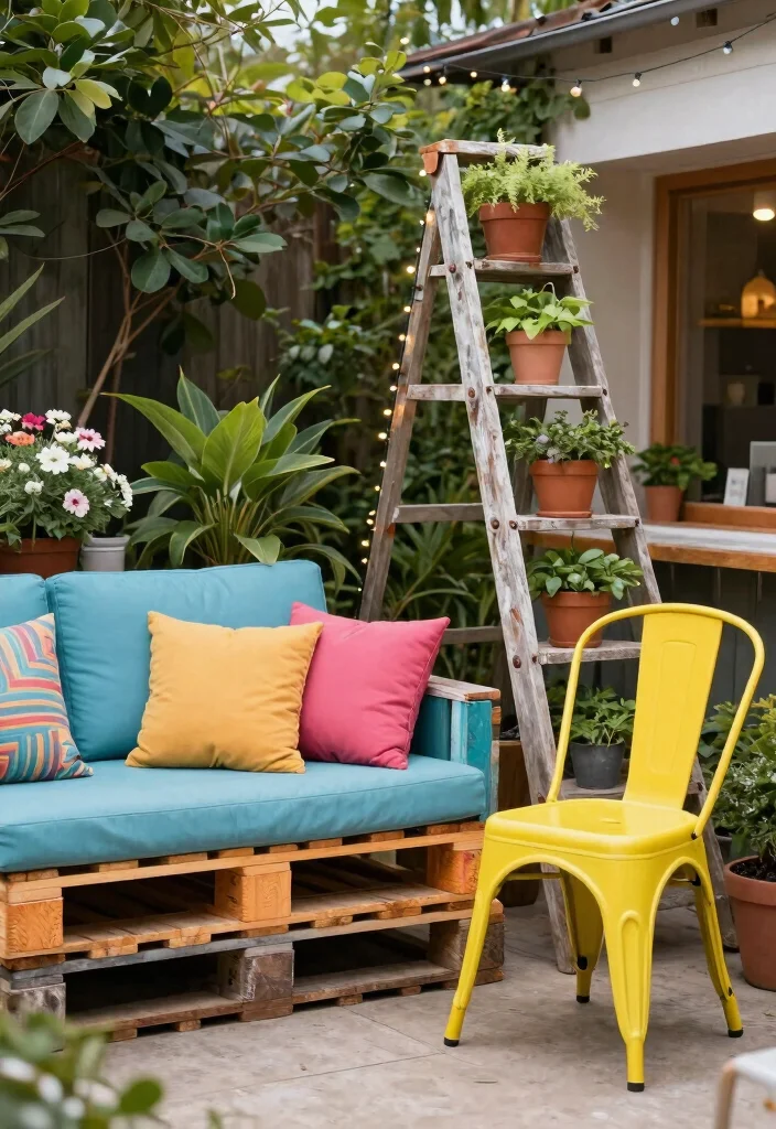14 Outdoor Ideas Backyard for Stylish Functional Spaces - 2. Upcycled Furniture for Eco-Friendly Seating 1