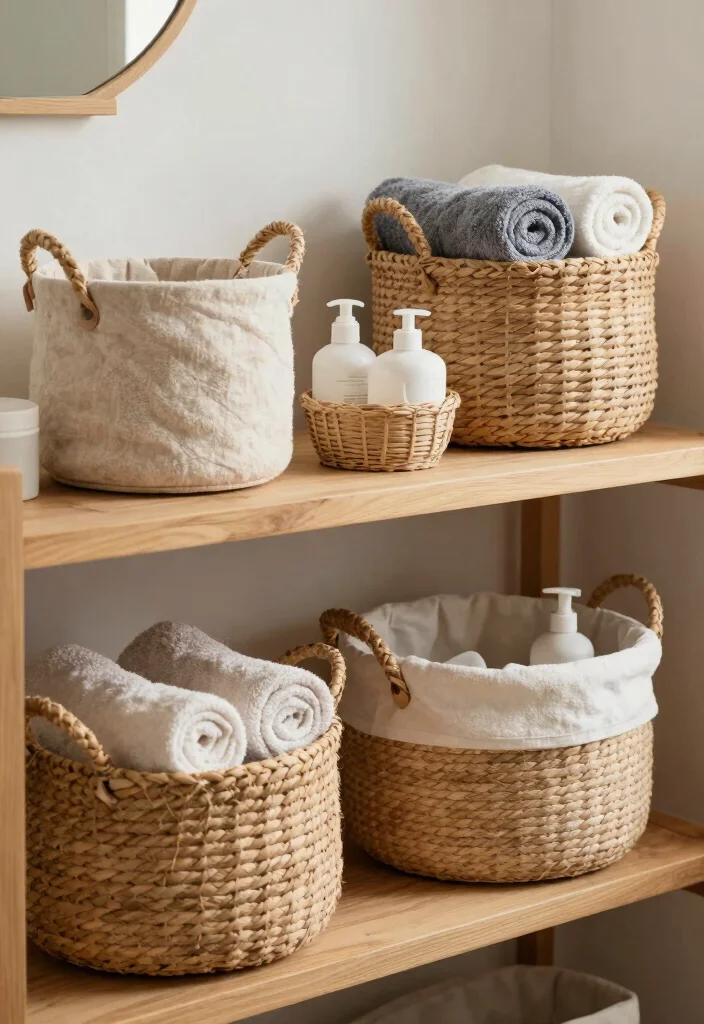 14 Small Bathroom Storage Ideas for a Clutter Free Look - 3. Decorative Baskets 1