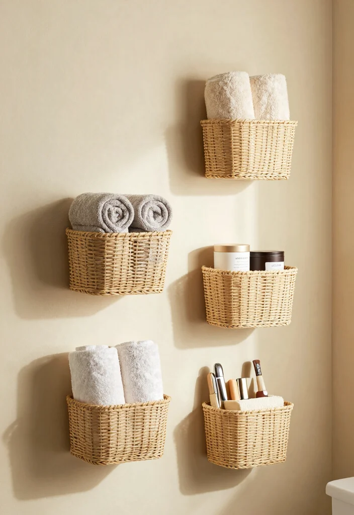 14 Small Bathroom Storage Ideas for a Clutter Free Look - 8. Wall-Mounted Baskets 1