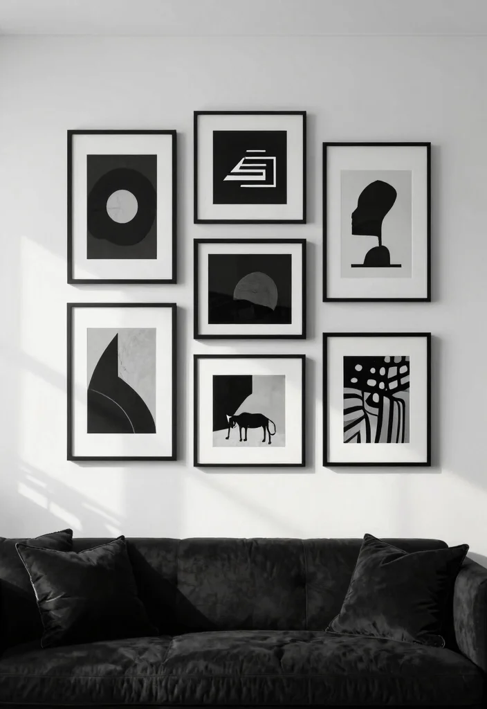 15 Gallery Wall Ideas for a Stylish Personalized Living Room - 1. Monochrome Magic 1