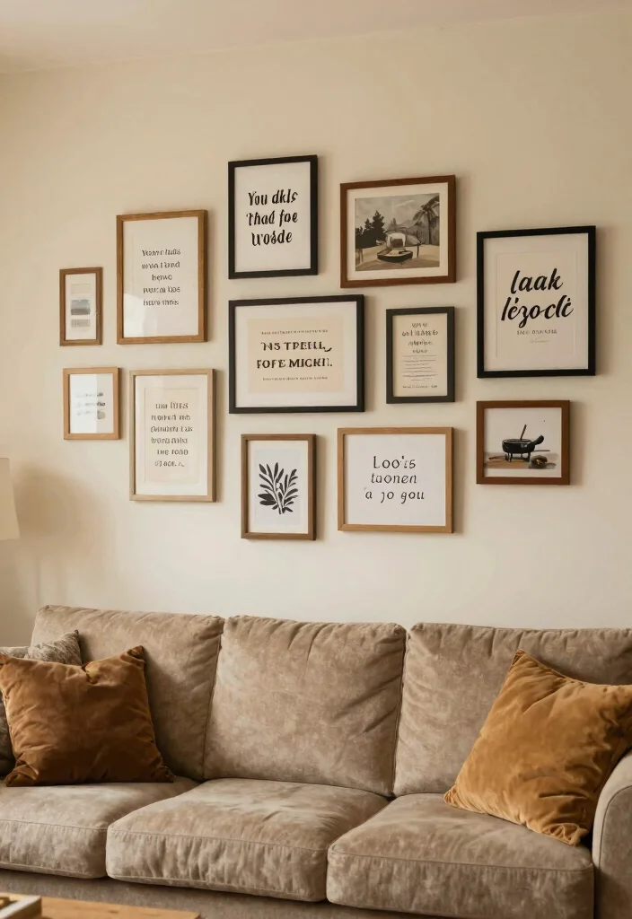 15 Gallery Wall Ideas for a Stylish Personalized Living Room - 10. Inspirational Quotes 1