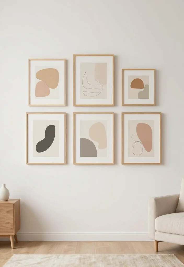 15 Gallery Wall Ideas for a Stylish Personalized Living Room - 11. Minimalist Art Prints 1