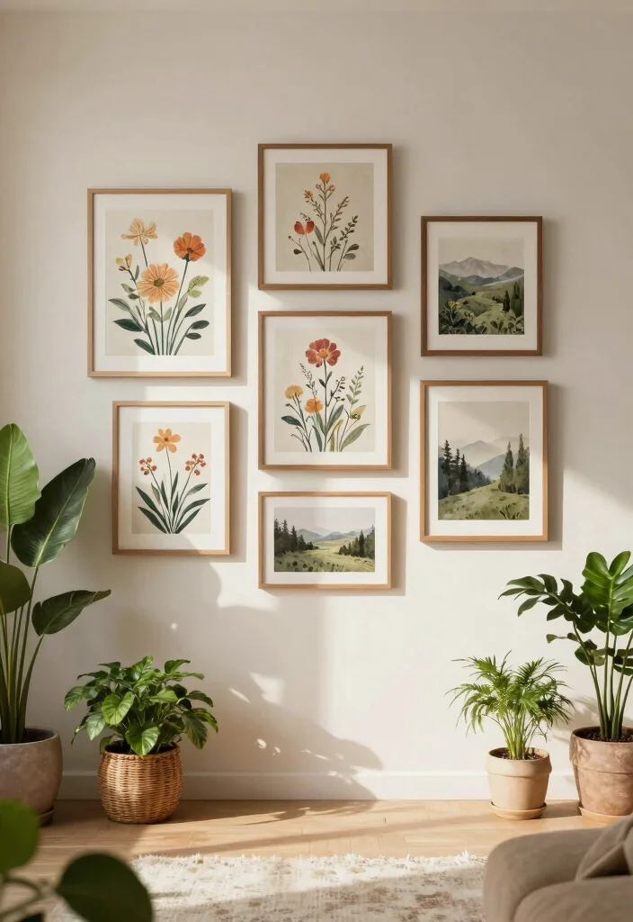 15 Gallery Wall Ideas for a Stylish Personalized Living Room - 3. Nature-Inspired Wall 1