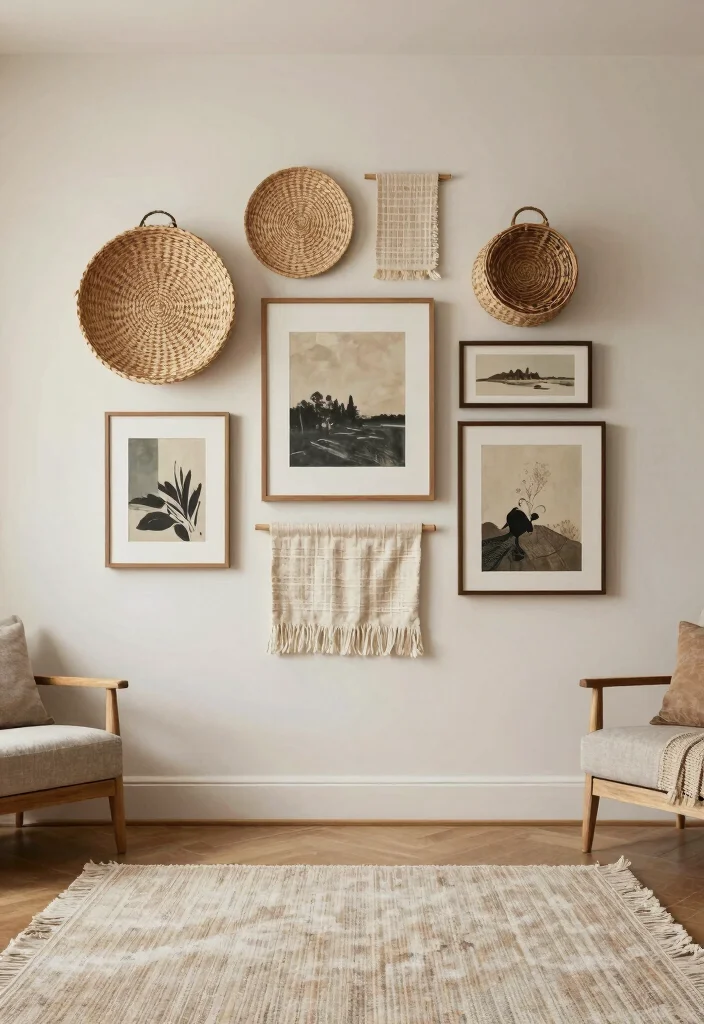 15 Gallery Wall Ideas for a Stylish Personalized Living Room - 6. Textured Layers 1